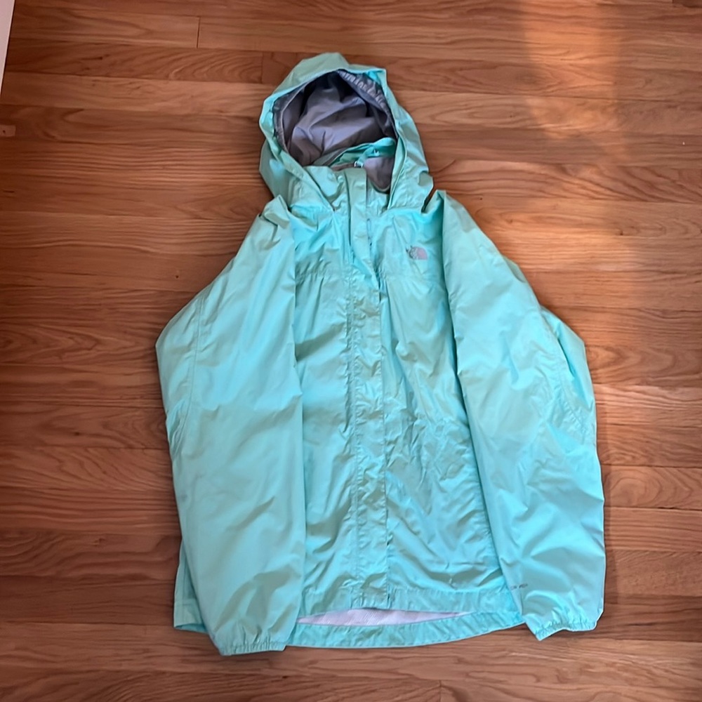 North Face Raincoat, Girls size XL, color mint green